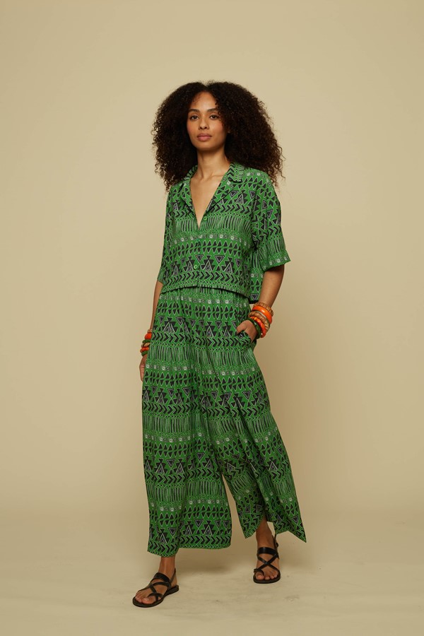 SCHEMA PANTS (GREEN ABSTRACT GEOMETRY PRINT)