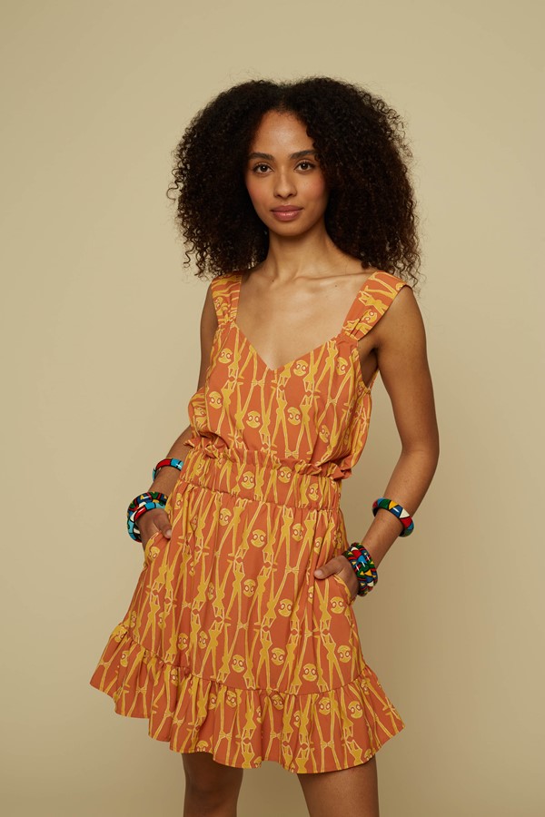 TECTON MINI SKIRT (BROWN GEO PEOPLE PRINT)