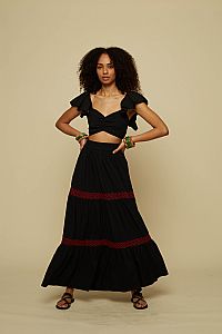 ANATHEMA MAXI SKIRT (BLACK/RED EMBROIDERED)