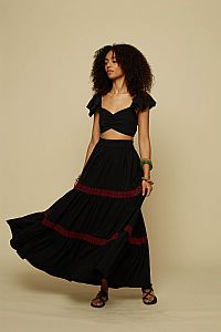 ANATHEMA MAXI SKIRT (BLACK/RED EMBROIDERED)