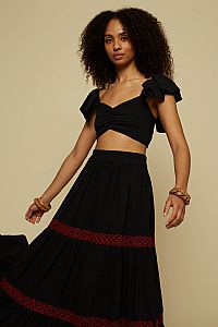 ANATHEMA MAXI SKIRT (BLACK/RED EMBROIDERED)