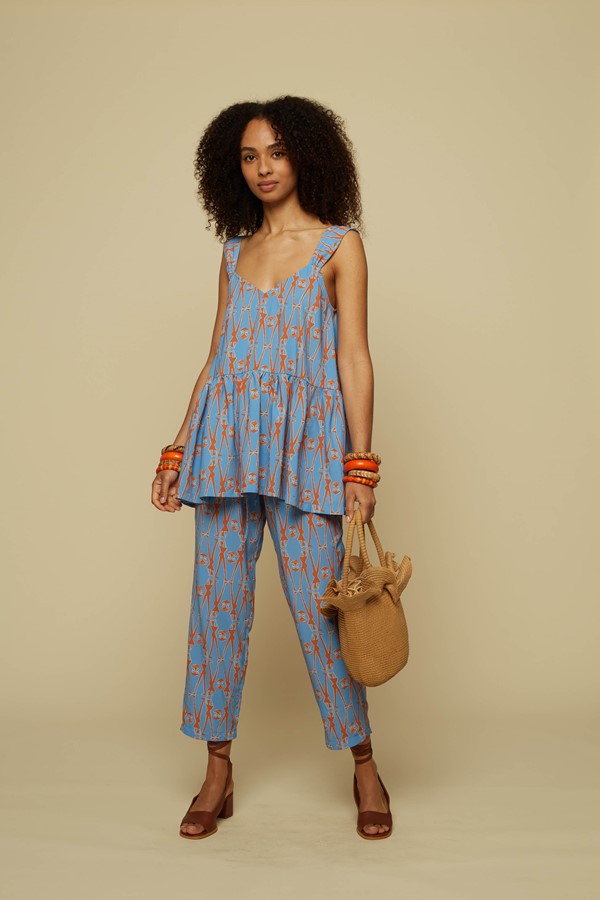 HENIOCHUS PANTS (BLUE GEO PEOPLE PRINT)